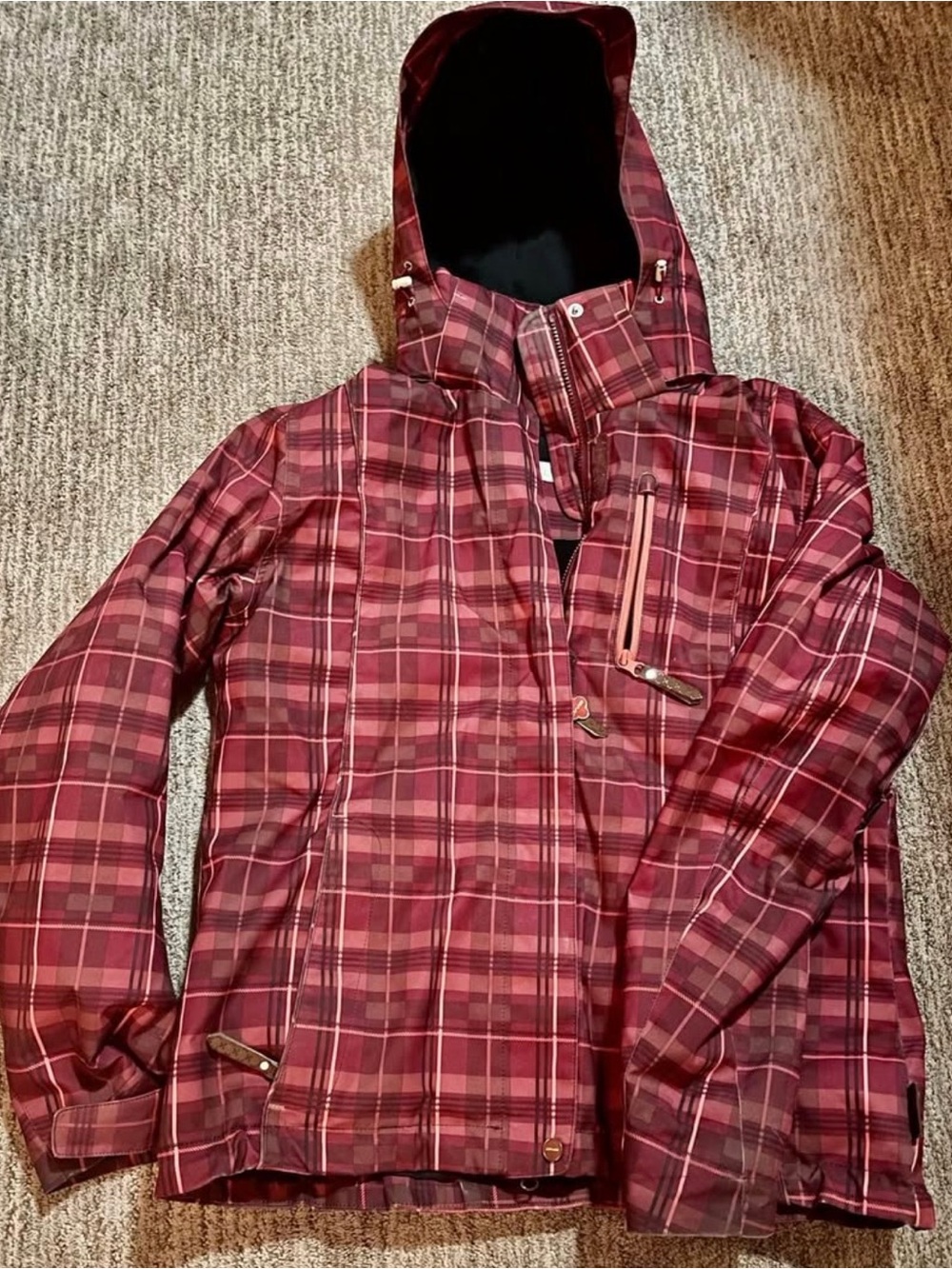 DNA Burgundy Plaid Ski Jacket with Hood